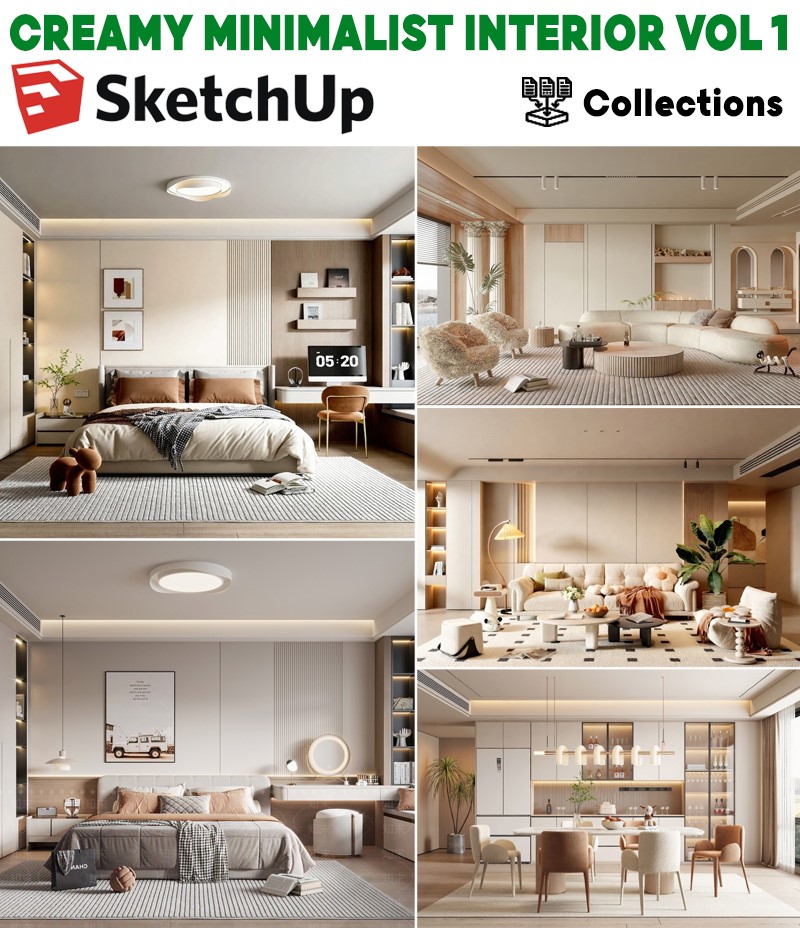 SketchUp creamy minimalist interior design