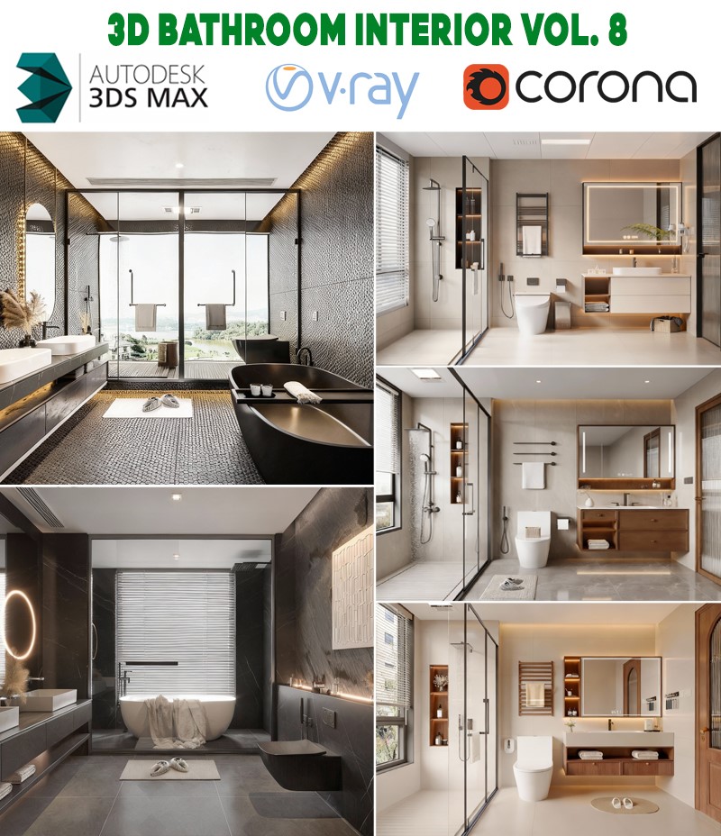 modern wabi sabi bathroom interior 3ds max