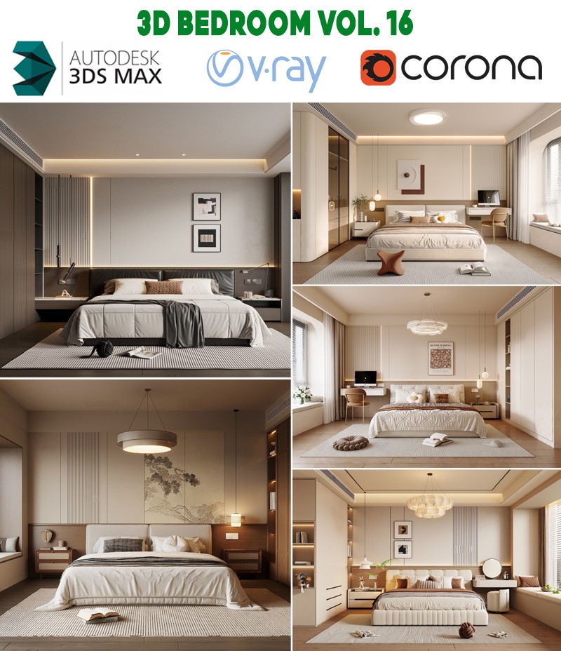 vintage warm bedroom interior 3ds max