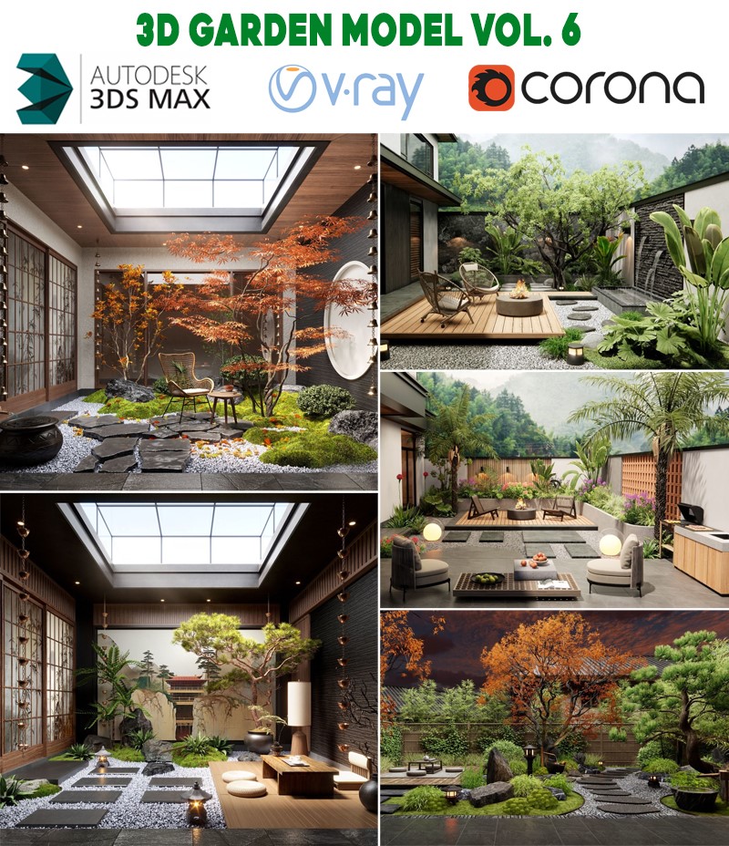 japanese modern villa garden 3ds max