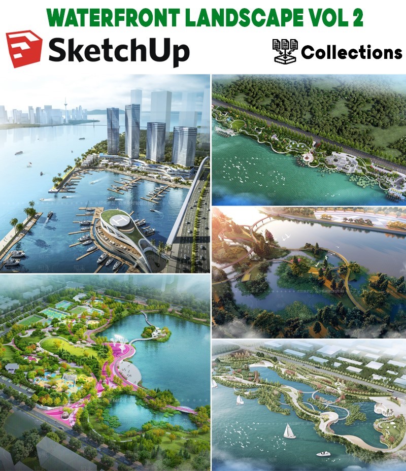 waterfront landscape sketchup, lakeside park sketchup model, riverfront landscape sketchup, waterfront park sketchup,waterfront park, lakeside park, riverfront landscape, waterfront public space