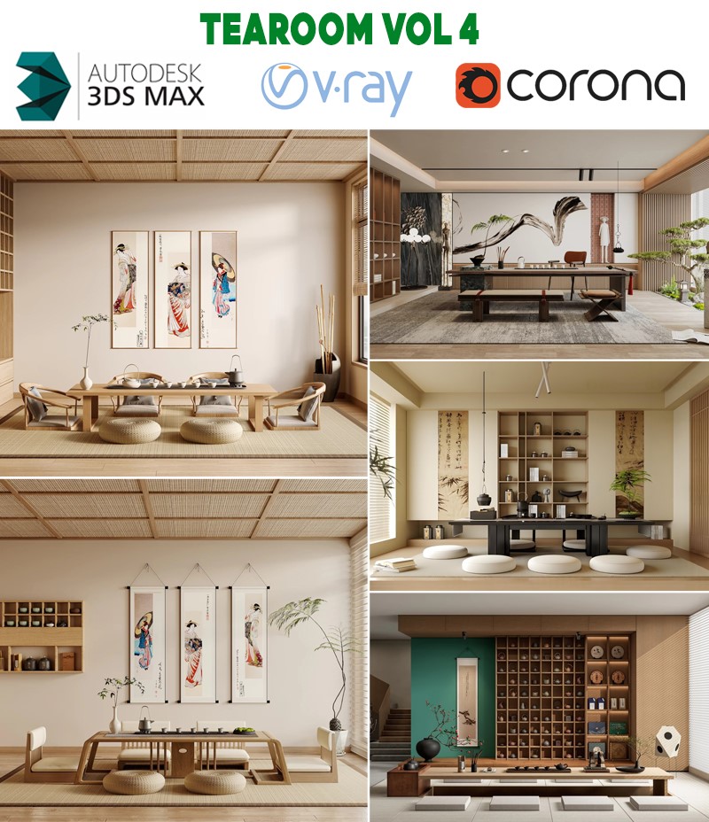 japanese tea room 3d model tatami zen interior