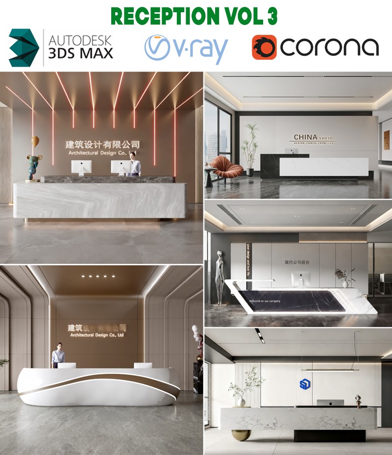 reception area 3d model modern lobby interior