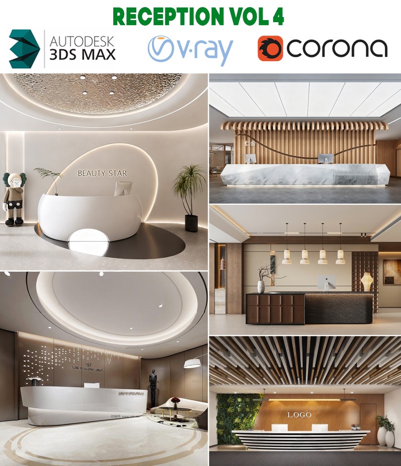 modern reception desk 3d model corporate office