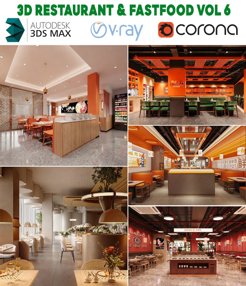 modern fast food and buffet restaurant interior 3d