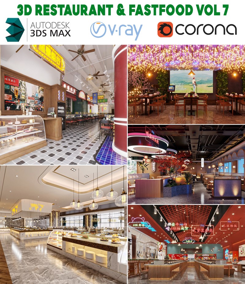 modern restaurant and buffet interior 3d dining space