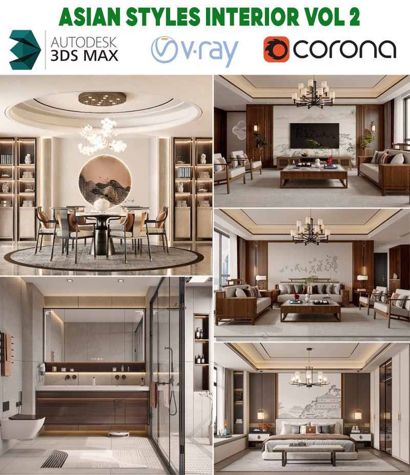 modern asian interior design fusion oriental style 3d