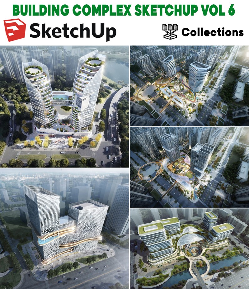 building complex sketchup, modern building complex sketchup, mixed use exterior sketchup, urban complex sketchup render, commercial complex sketchup, residential building sketchup scene, cityscape sketchup design, exterior architecture sketchup, apartment complex sketchup render, urban mixed use sketchup