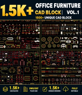 AC012 – OFFICE FURNITURE CAD BLOCK VOL.1 – 1500+ CAD BLOCKS